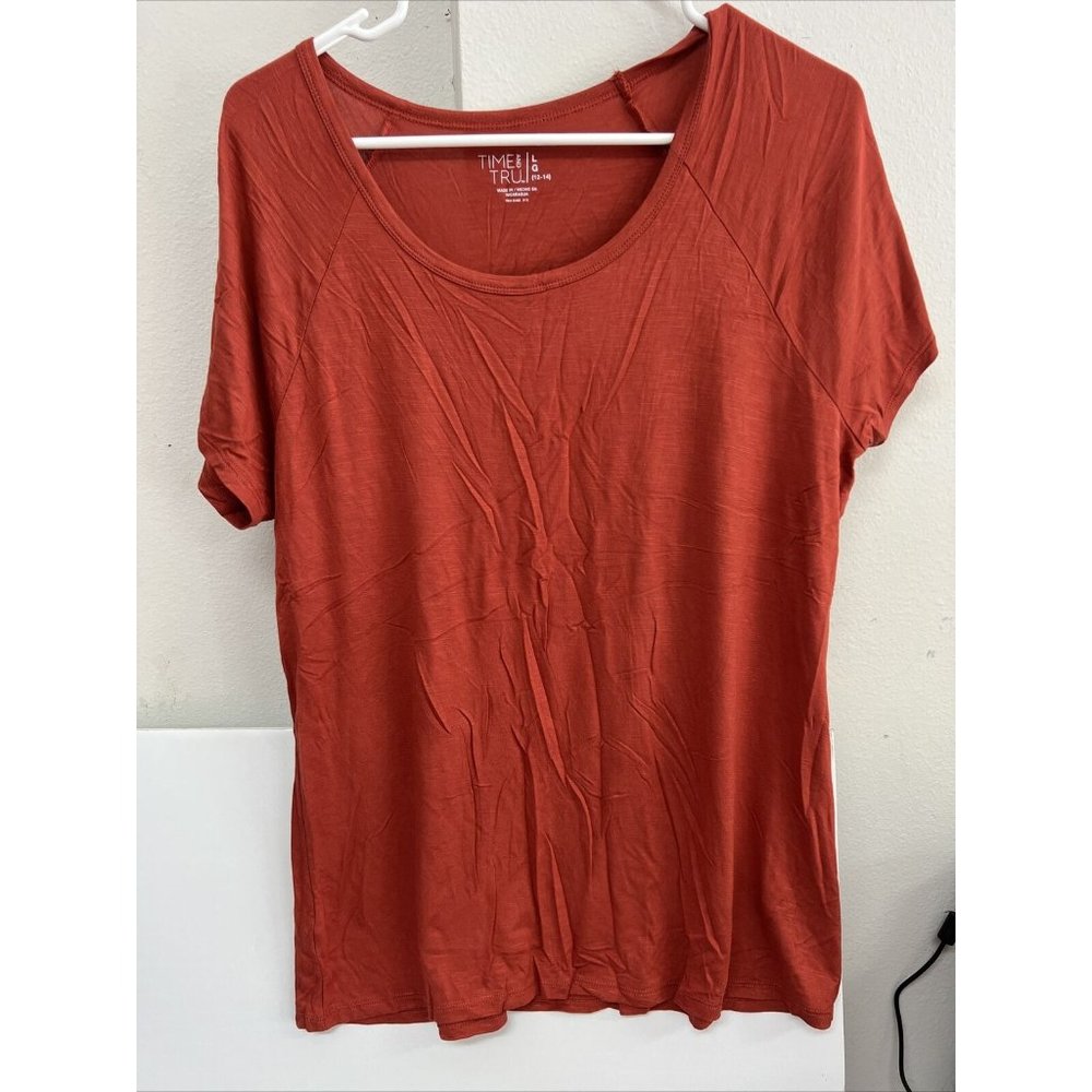 Time And Tru Shirt Womens Large Orange Short Sleeve Stretch Top
